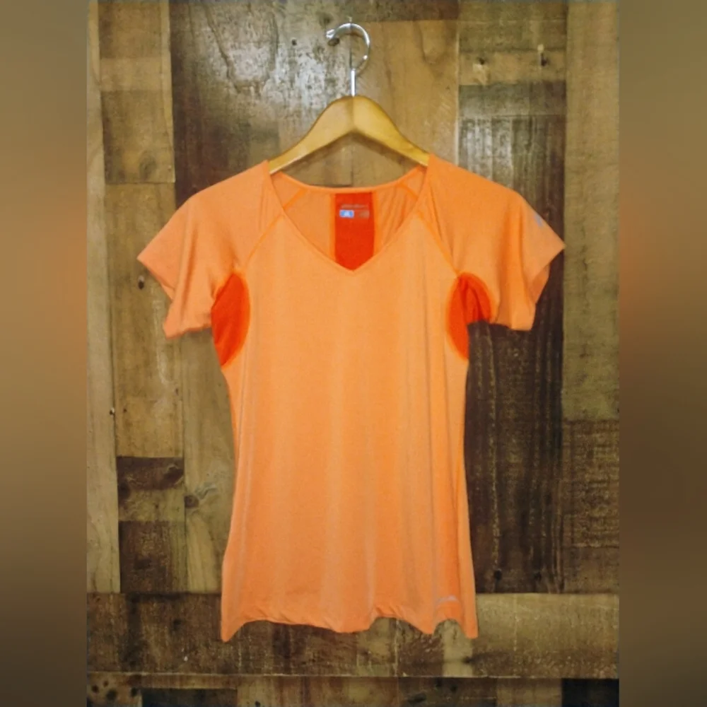 Eddie Bauer Orange Stretch Athletic Short Sleeve Shirt Top Small Work Out Tee - Picture 6 of 6